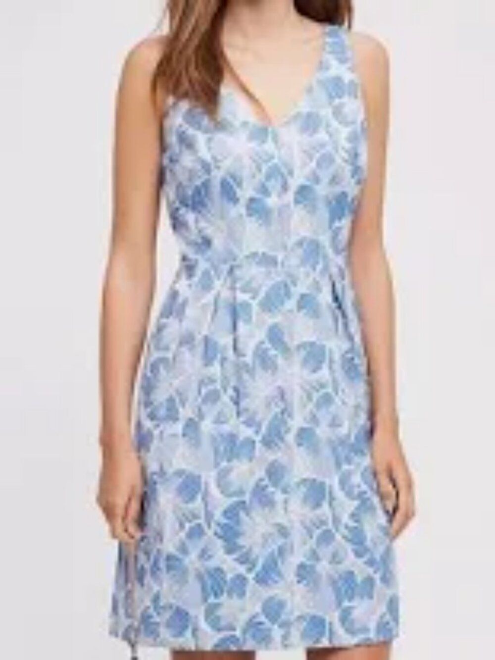 Moulinette Soeurs Anthropologie Blue Floral V-neck Sheath Dress Sz 12 w/ pockets